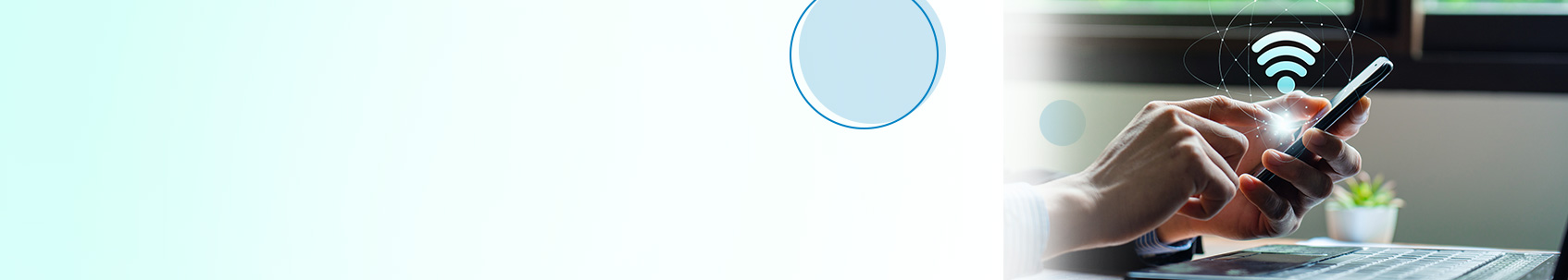 person on cell phone with wifi symbol above