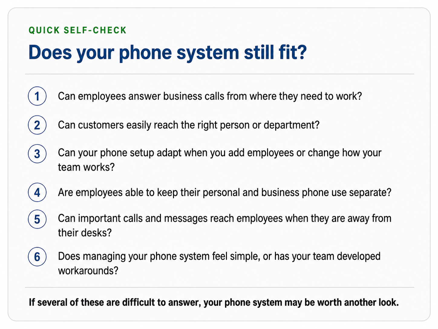 Six questions to assess whether a business phone system still fits the organization